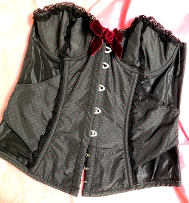 Agent Provocateur M black taffeta corset top red polkadots NEW — 第 1/4 张图片