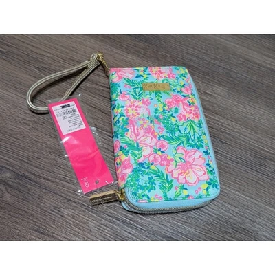 Cartera Muñequera Lilly Pulitzer Tiki Palm Azul Marino Frutal Flamenco Nueva LEER Foto 1 de 4