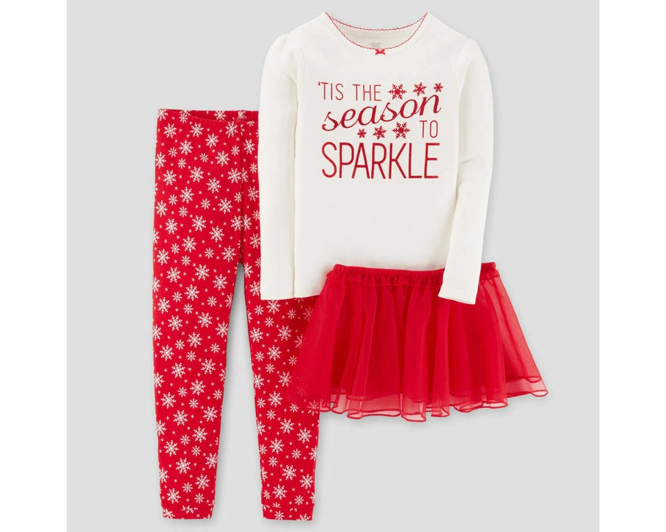 Carters 12 Meses Es La Temporada Brillo Navidad 3 Piezas Pantalones Tutú Pijama Conjunto  Foto 1 de 1