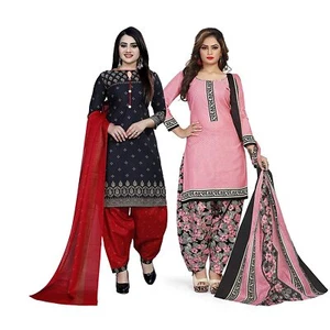 Women's Black And Light Pink Cotton Printed Unstitched Salwar Suit Material 2 pc - Picture 1 of 4