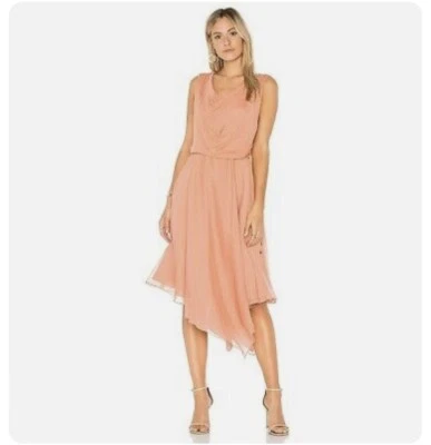 HAUTE HIPPIE Pink Peach Anastasia Silk Cowl Neck Cocktail Midi Dress Size 2 $425 - Image 1 of 4