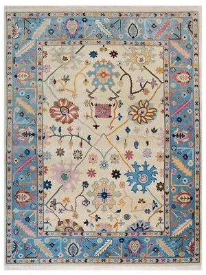 Hand Knotted Turkish Modern Oushak Cream 100% Wool Area Rugs 6x9 8x10 9x12 10x14 - Image 1 of 4