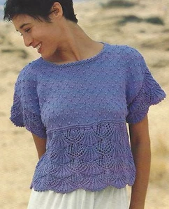 Ladies Summer Lacy Top Knitting Pattern Shell edge  30-40" DK 871 - Picture 1 of 2