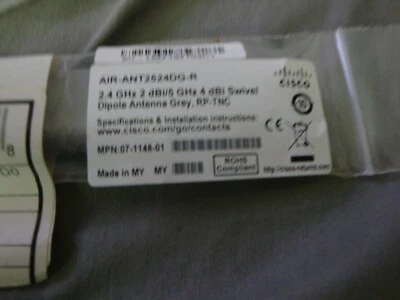 NEW Cisco Gray Antenna AIR-ANT2524DG-R DUAL BAND 2.4GHz 5GHz 3.5 dBi - Image 1 of 3