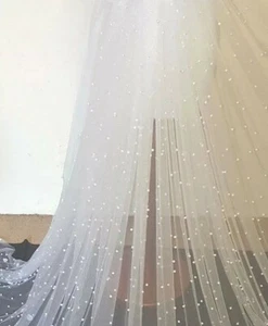 1m weiß neu Tüll Stoff Perlen Braut Hochzeit Stoff 60" breit - Bild 1 von 4