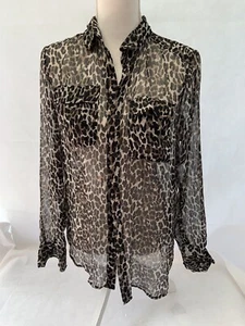 blouse french connection 10 brown animal print polyester long sleeved - Picture 1 of 10