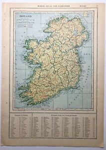 1920 Vintage IRELAND Atlas Map Old Antique New World Atlas & Gazetteer Collier