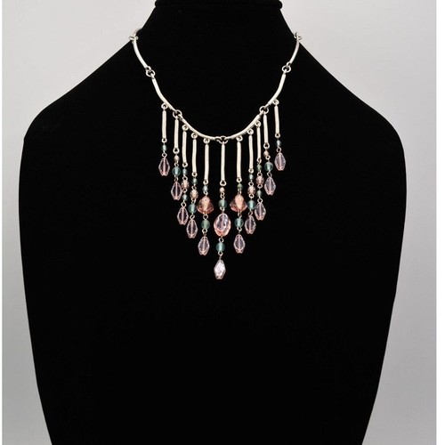 Givenchy Collana Vintage Perline Frange Collare Argento Spazzolato NOS Firmato Bin4A