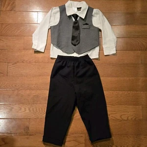 Okie Dokie Boys Outfit Dress Shirt Black Tie Vest & Slacks 24 Months - Picture 1 of 8