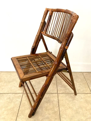 Silla Plegable Vintage Antigüedades Asiática Bambú 37" x 18" Lote de 3 Foto 1 de 4