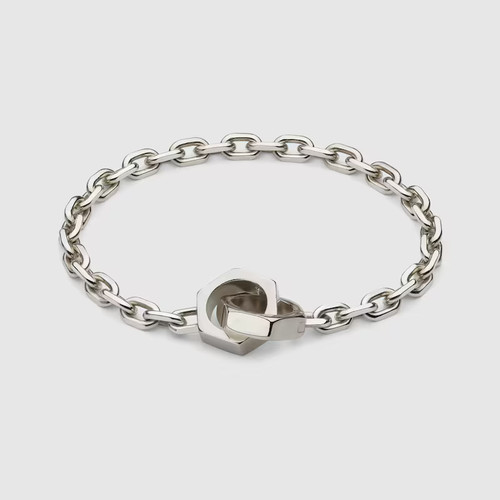 Bracciale Catena Marchio Gucci con Ciondolo in Argento Sterling 925 YBA796366001017