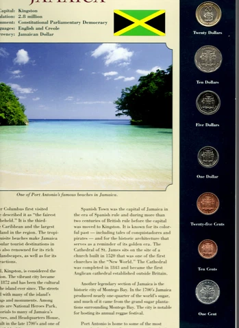Coins from Around the World Jamaica 1990-2008 BU UNC $20 2001 $1,10 2008 $5 1996 Cover
