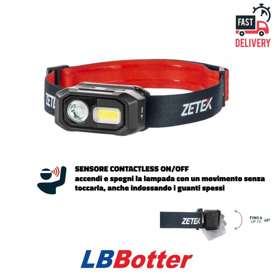 ZECA ZETEK lampada magnetica LED da testa ricaricabile USB con sensore KHL300 - Immagine 1 di 1