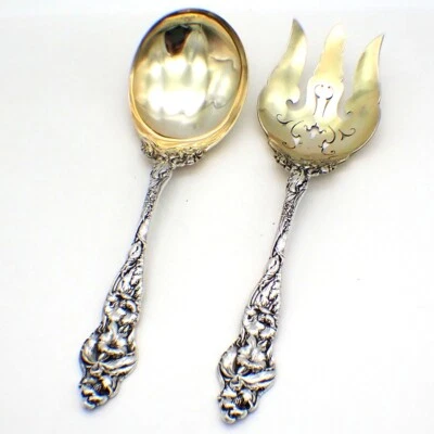 Les Six Fleurs Salad Serving Set Reed Barton Sterling Silver Mono H - Image 1 of 4
