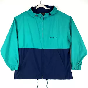 VTG Eddie Bauer Windbreaker Jacket Zip Green Blue Hoodie Gorpcore Boxy Mens SZ M - Picture 1 of 13