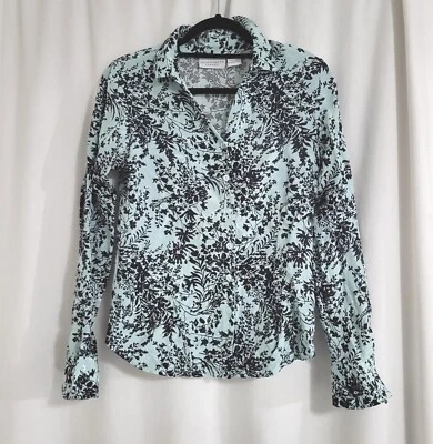 Женская блузка на пуговицах Jaclyn Smith 100% шелк топ синий с длинным рукавом цветочный узор  - Изображение 1 из 4