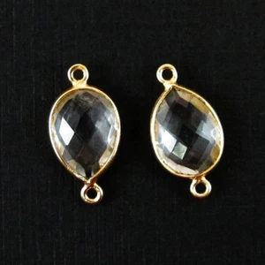 Bezel Gem Connector - 10x14mm Faceted Teardrop - Crystal Quartz (Per 2 Pcs) - Picture 1 of 2