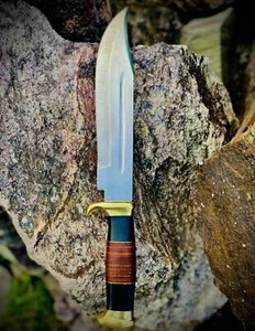 Custom Hand Forged Outback Crocodile Bowie Knife With Brass Gaurd And Sheath - Picture 1 of 4