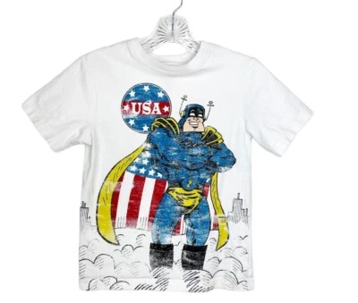 The Children's Place Shirt Youth Small White Short Sleeve Superhero USA America - Image 1 of 4