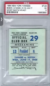 1964 PSA Ticket Yankees Mickey Mantle HR #431 / Tony Conigliaro Rookie HR #12�️ - Bild 1 von 2