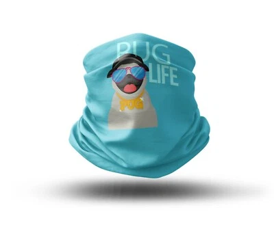 Washable Fabric Face Cover Neck Gaiter With Unique Pug Life Design EU Made - Image 1 of 4