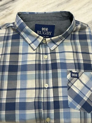 RUGBY Men's Dress Shirt, Size XL, Blue/White Stripe - Image 1 of 3
