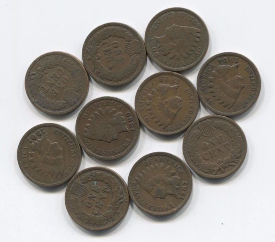 Indian Head Pennies 10 Coin Lot with 2 pre-1900’s - Image 1 of 1