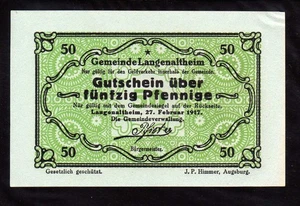 LANGENALTHEIM - GERMANY NOTGELD - 50 PFENNIG - Picture 1 of 2