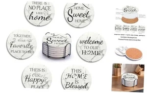 Home Farmhouse Decor Coasters Set of 6 Absorbent Drinks Ceramic for Coffee - Picture 1 of 7