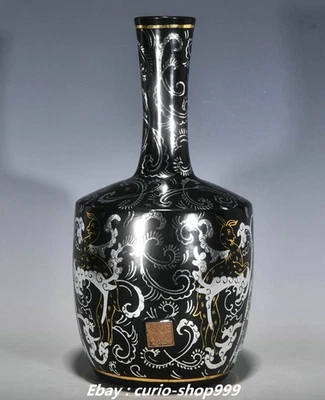 Jarrón botella 10,2" Song Dynasty Ru horno porcelana dorado plata ciervo patrón animal Foto 1 de 4