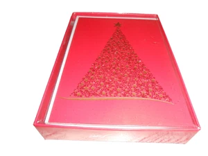 Ungeöffneter Karton mit 18 Grußkarten & Umschlägen Sonnenaufgang rot Glitzer Weihnachtsbaum - Bild 1 von 3