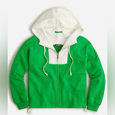 NUEVO SIN ETIQUETAS J.Crew Mujer’s Verde Marfil Terry Polar Cremallera Completa Anorak Sudadera con Capucha M Cordón Foto 1 de 4