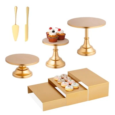Conjunto de suporte para bolo dourado 8 peças, conjunto de exibição de mesa de sobremesa, combo de suporte para cupcake - Imagem 1 de 4