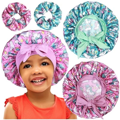 Gorros de satén con crujientes para niños, lindos gorros de pelo para niñas Foto 1 de 4