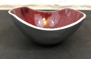 Candy Nut Serving Bowl Red Enamel Inside Silver Outside 5" Diameter - Picture 1 of 8