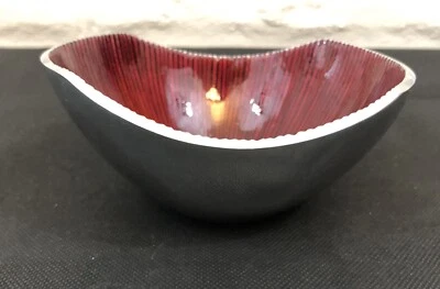 Candy Nut Serving Bowl Red Enamel Inside Silver Outside 5" Diameter - Image 1 of 4