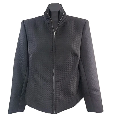 Chaqueta Blazer Esquina Informal Moto Cremallera Forrada Negra Texturizada Poliéster Talla 10 NUEVA Foto 1 de 4