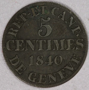 1840 Swiss Cantons Geneva 5 Centimes-XF - Picture 1 of 2