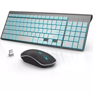 J JOYACCESS Wireless Keyboard and Mouse Combo with 7 Backlit Options,Quiet Li... - Picture 1 of 7