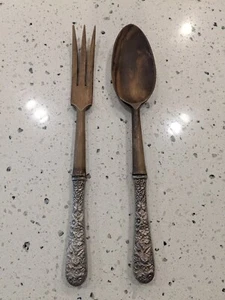 S. Kirk & Son Sterling Silver Salad Set (2 Pcs.) 11” Fork and Spoon Repousse - Picture 1 of 10