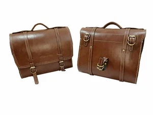 Royal Classic Standard Saddle Side Bag Pair Tan Color Leather - Picture 1 of 4