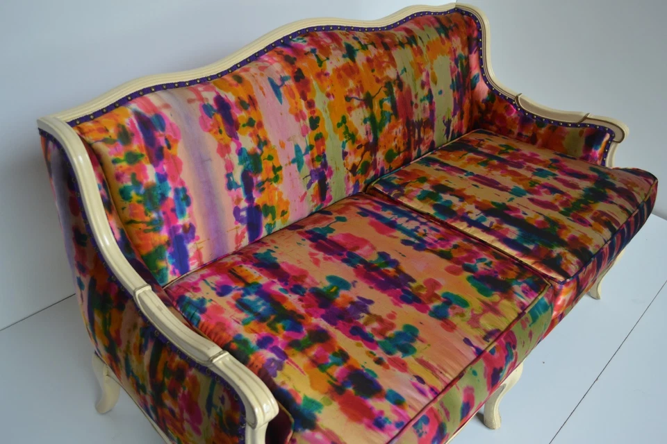 Vintage Settee Upholstered Hand Painted Ralph Lauren Silk Eccentric Luxuries NEW - Image 1 of 4