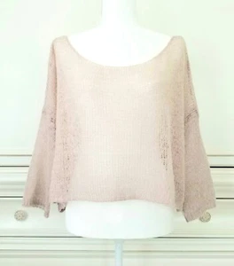 Nina Kendosa Mauve Mohair Wool Blend Open Knit Crop Sweater Italy One Size - Picture 1 of 5