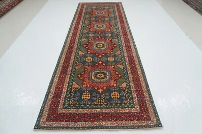 4x12 ft Green Mamluk Hand knotted Turkish Transitional Wide Runner Rug - Image 1 of 4