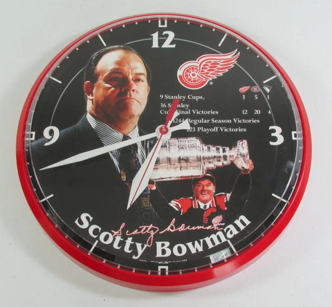 Vintage Detroit Red Wings Scotty Bowman NHL Hockey Wall Clock 12.75" Diameter Cover