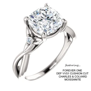 2.06 Carat Forever One DEF Moissanite Ring 14K Gold CHARLES & COLVARD - Picture 1 of 10