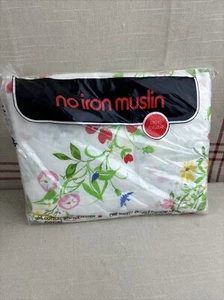 Vtg No Iron Muslin Double Fitted Sheet Multi Color Floral Slightly Irregular - Picture 1 of 15