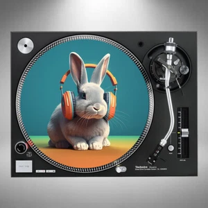 Kaninchen Slipmats 12" DJ Plattenspieler Musik Kopfhörer Paar oder Single - Bild 1 von 5