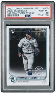 Juego completo de estampillas de papel de aluminio Julio Rodríguez 2022 Topps 582 Montgomery Club radiocontrol PSA 10 - Imagen 1 de 1