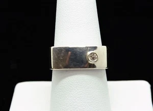 STERLING SILVER HEAVY BAND WITH DIAMOND ACCENT RING SZ 8.5 #F013 - Picture 1 of 6